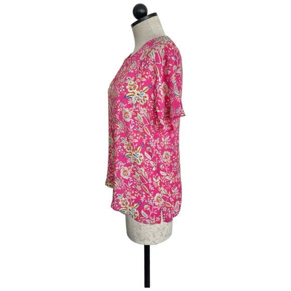 Rose & Olive Pink Floral Blouse Short Sleeve Size XS - Picture 6 of 15